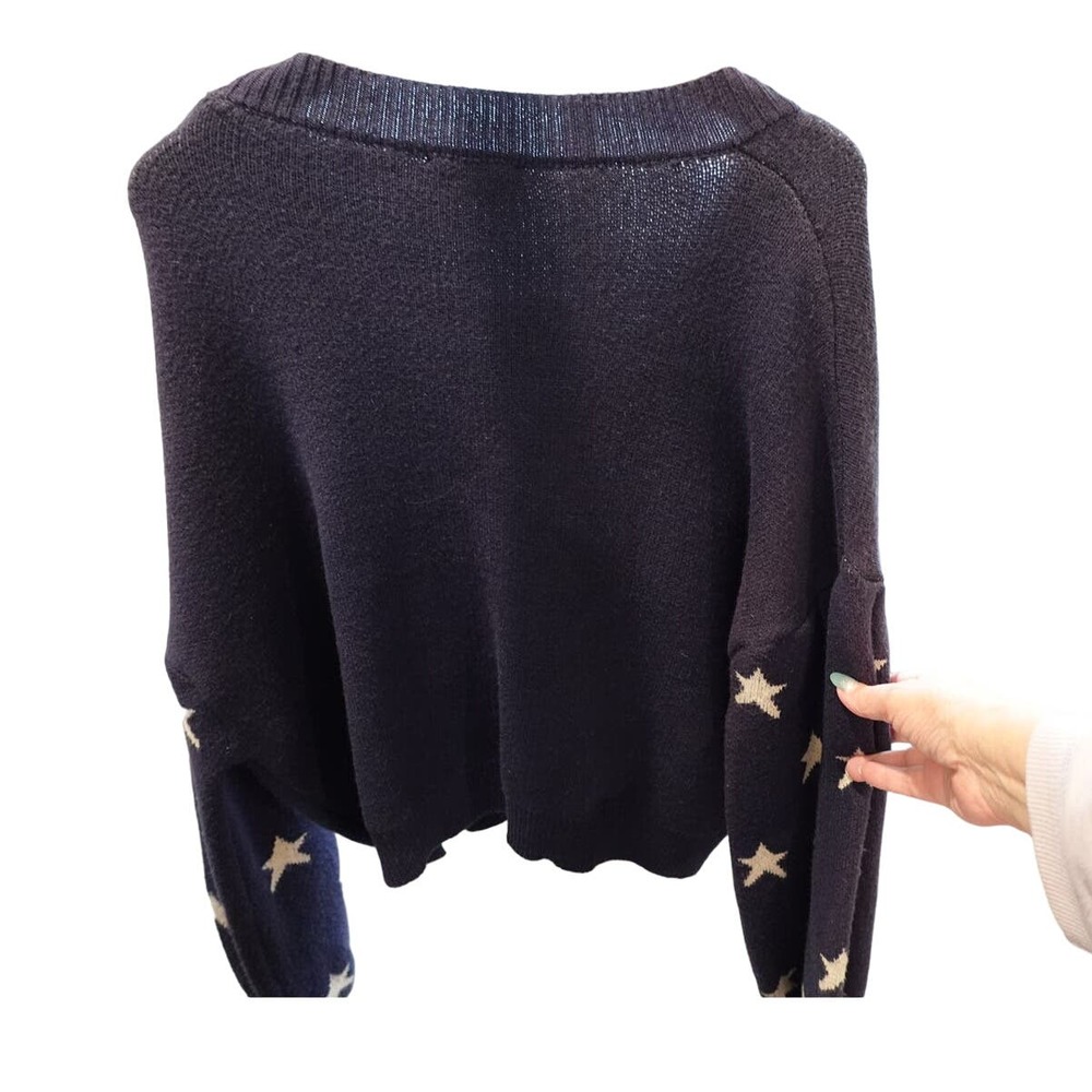 STORIA Navy Crop Carigan Sweaster with Ecru  STARS on sleeve  womans M - Picture 2 of 8